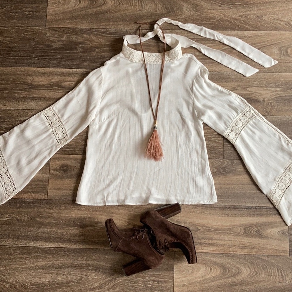 NWT Boho Festival Ivory Voile Top Kimono Sleeves Small - Picture 11 of 11